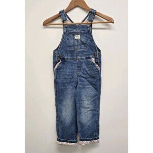Oshkosh Denim Blue Jean Bib Overalls Toddler Size 5T Floral Ruffles Adjustable